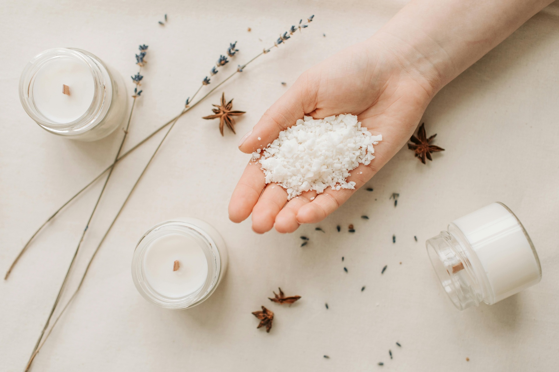Hand selecting premium soy wax flakes